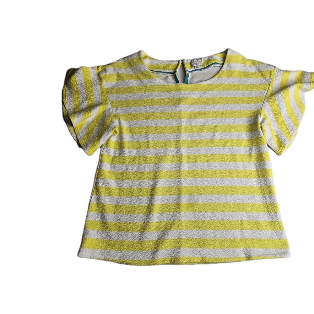 Anthropologie Postmark Edie Yellow Striped Flutter Sleeve Top Women Sz M Preppy - Picture 2 of 9